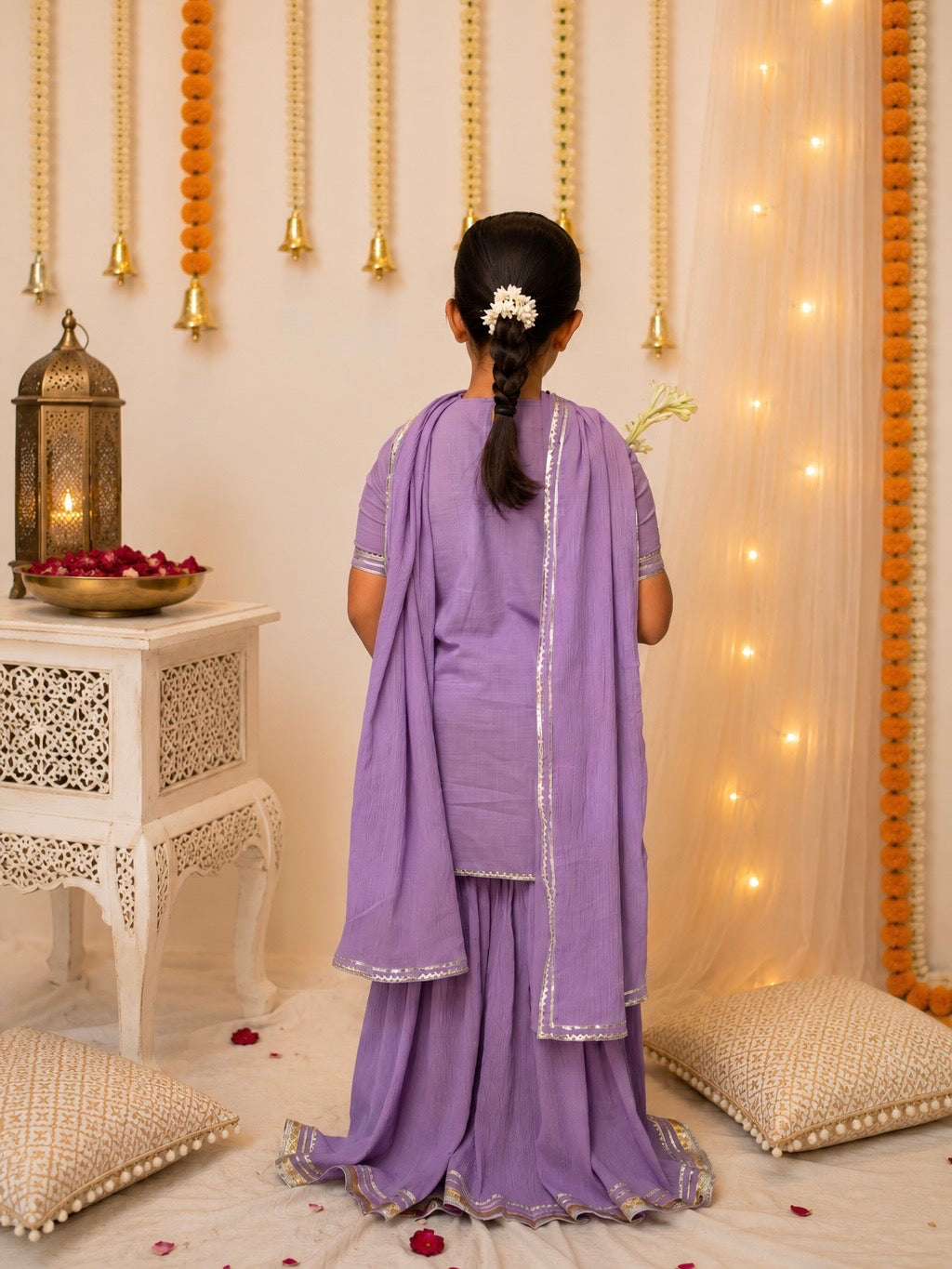 Kids gota work lilac cotton gharara set