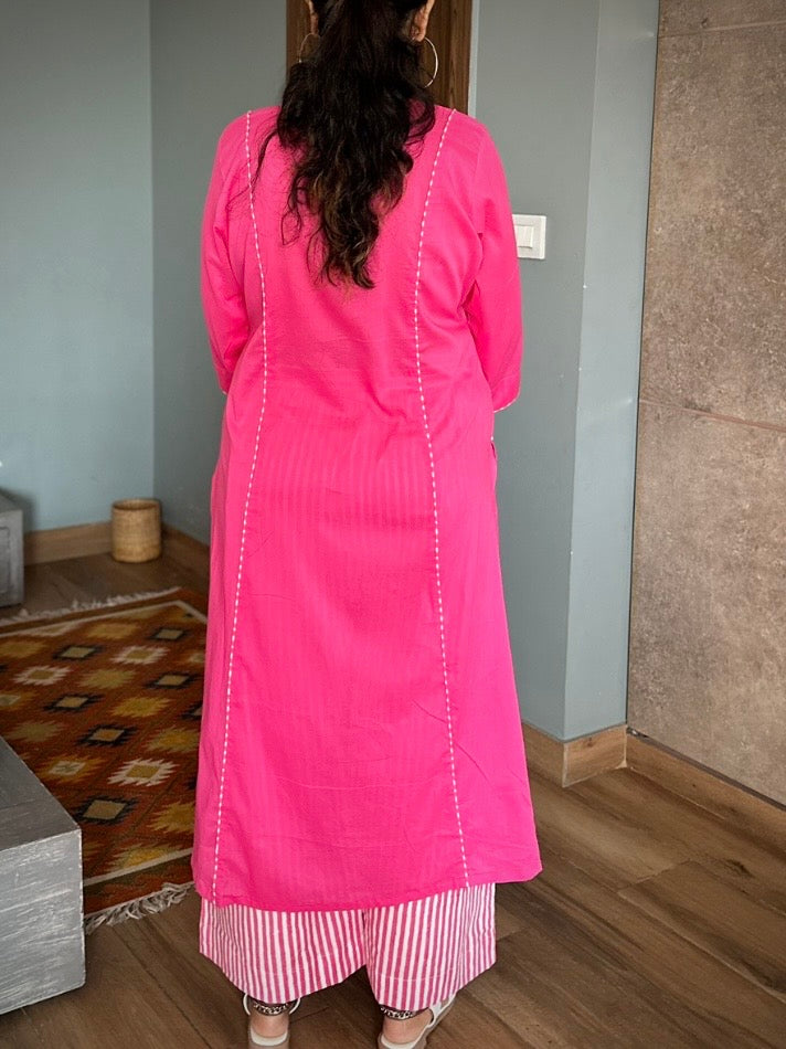 Gulabi cotton kurta set with chanderi dupatta