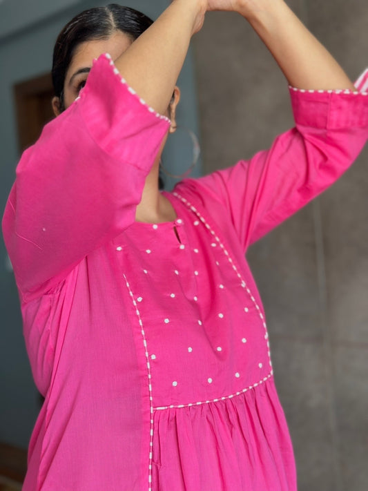 Gulabi cotton kurta set with chanderi dupatta