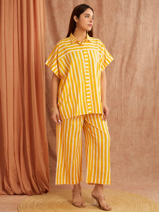Sunshine Yellow Striped Hand Block Printed Cotton Co-ord Set