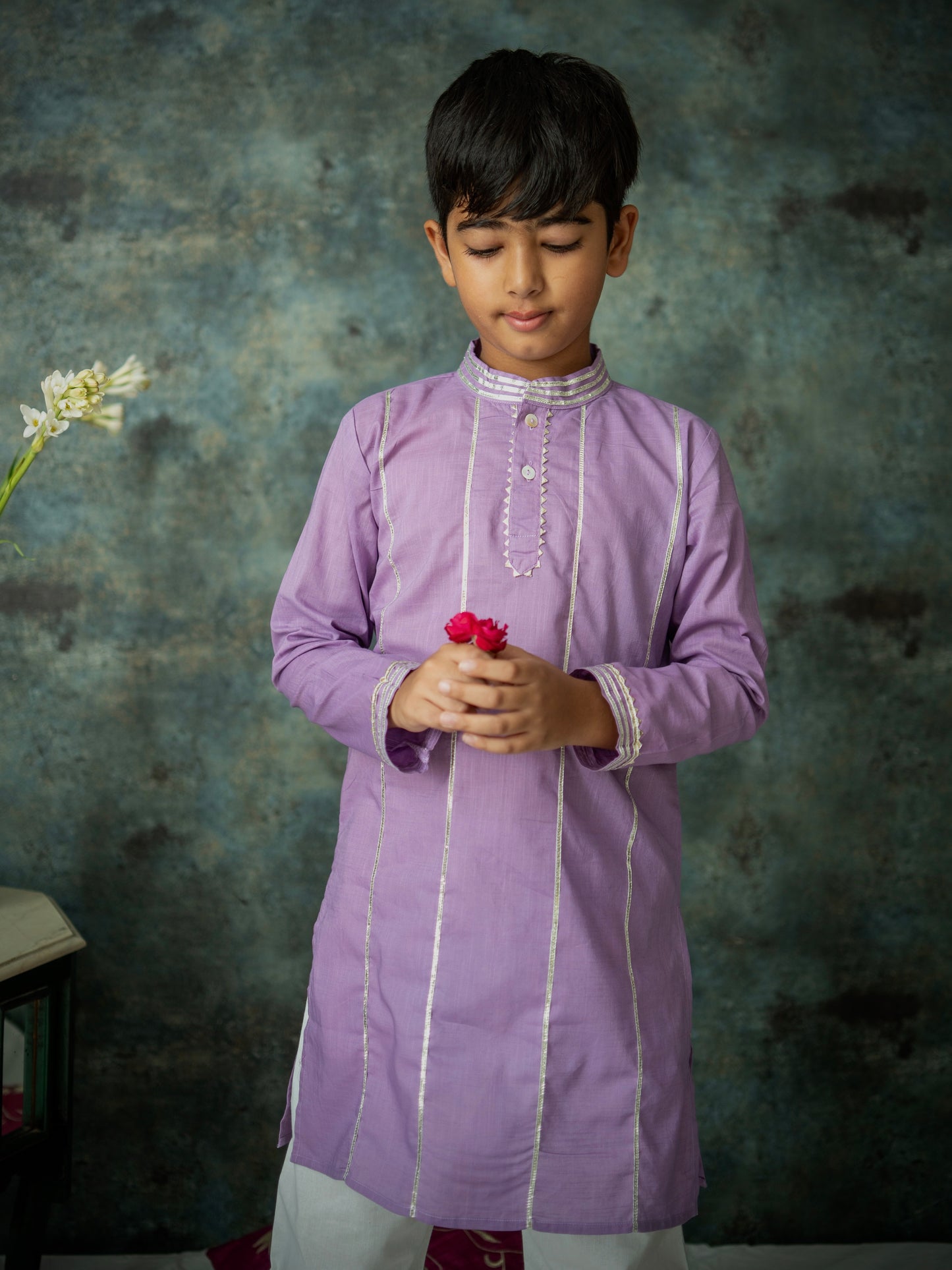 Kids lilac gota work cotton with pyjama