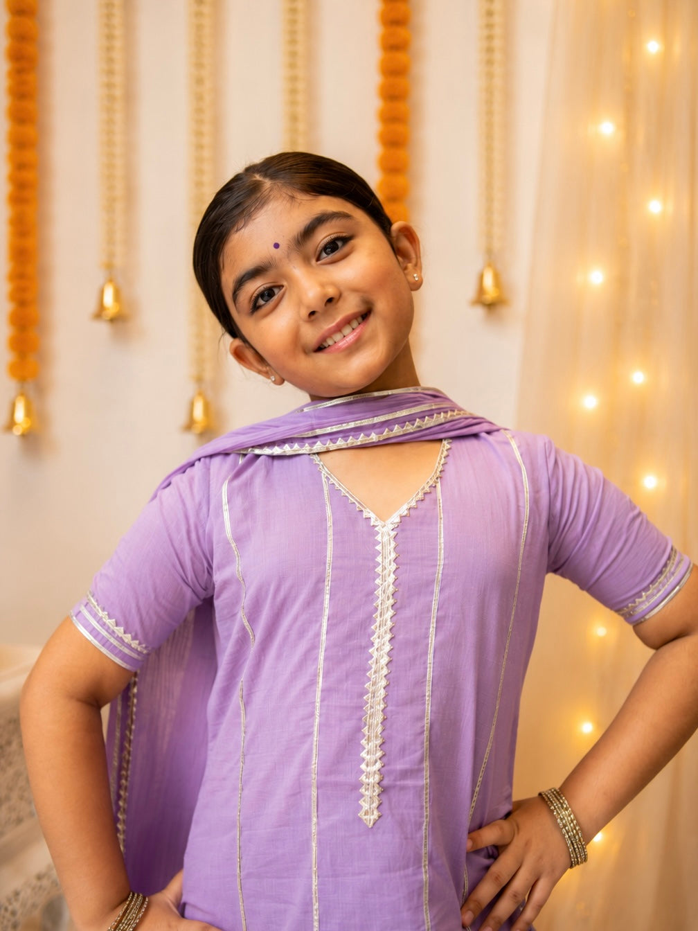 Kids gota work lilac cotton gharara set