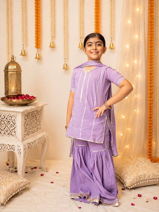 Kids gota work lilac cotton gharara set