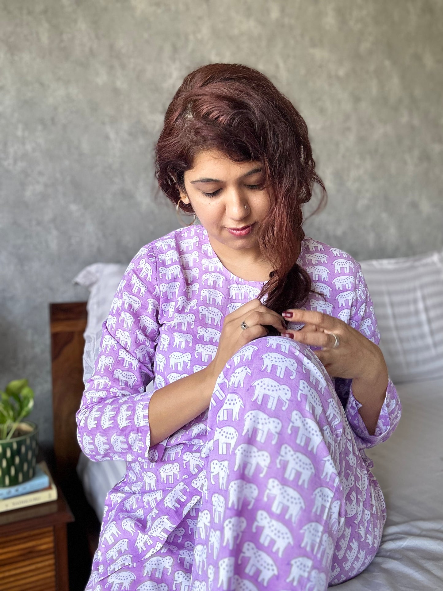 Lilac haathi print women’s loungewear set