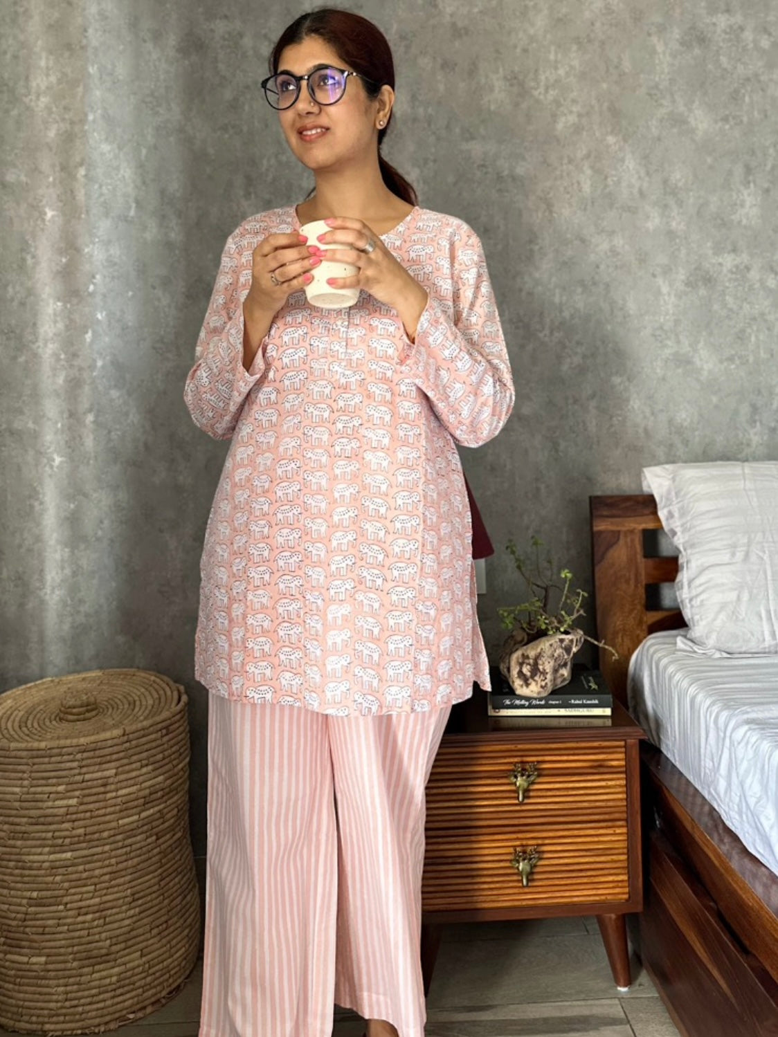 Peach haathi print loungewear set