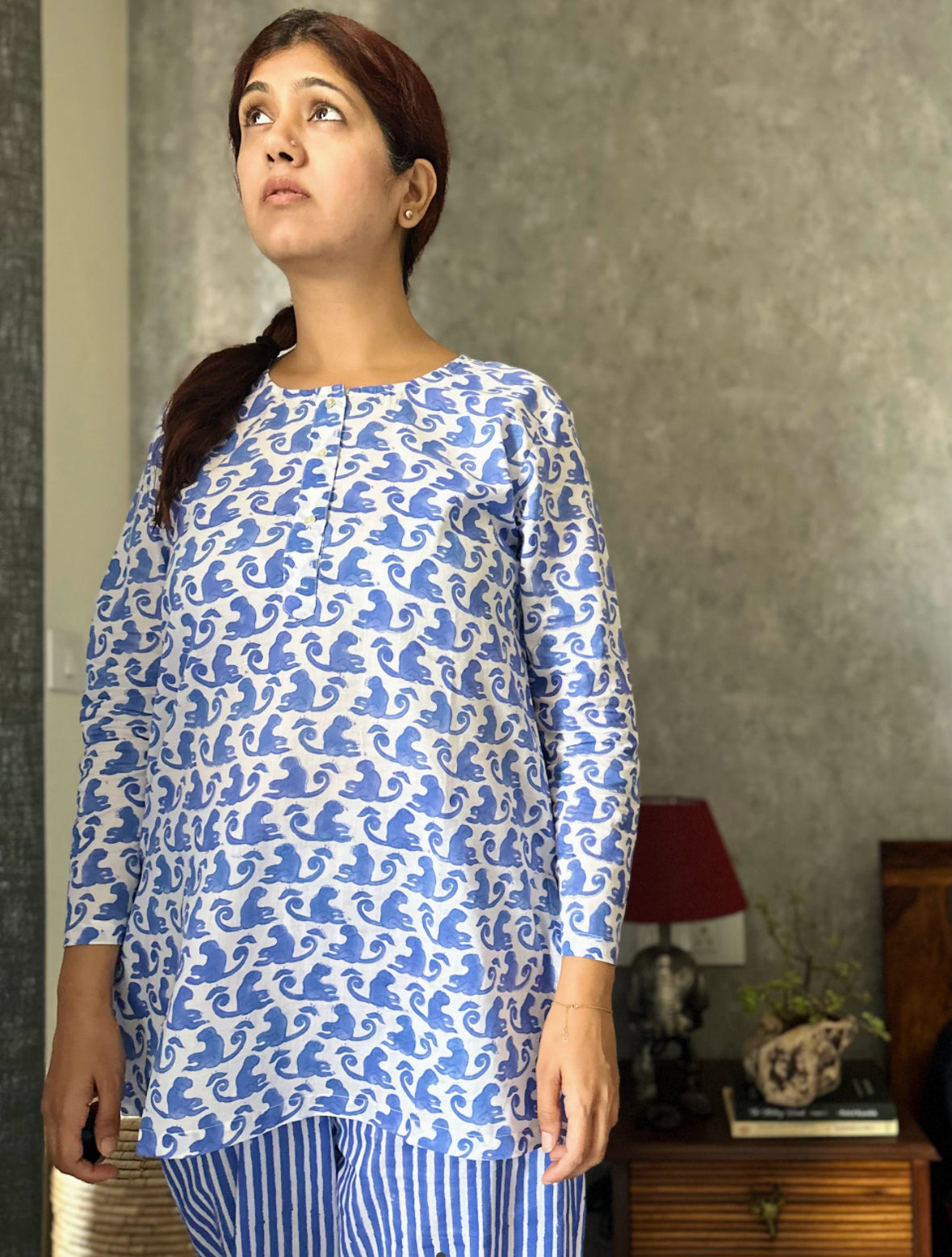 Ink Blue monkey print loungewear set