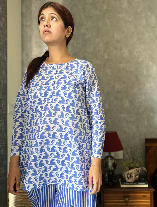 Ink Blue monkey print loungewear set