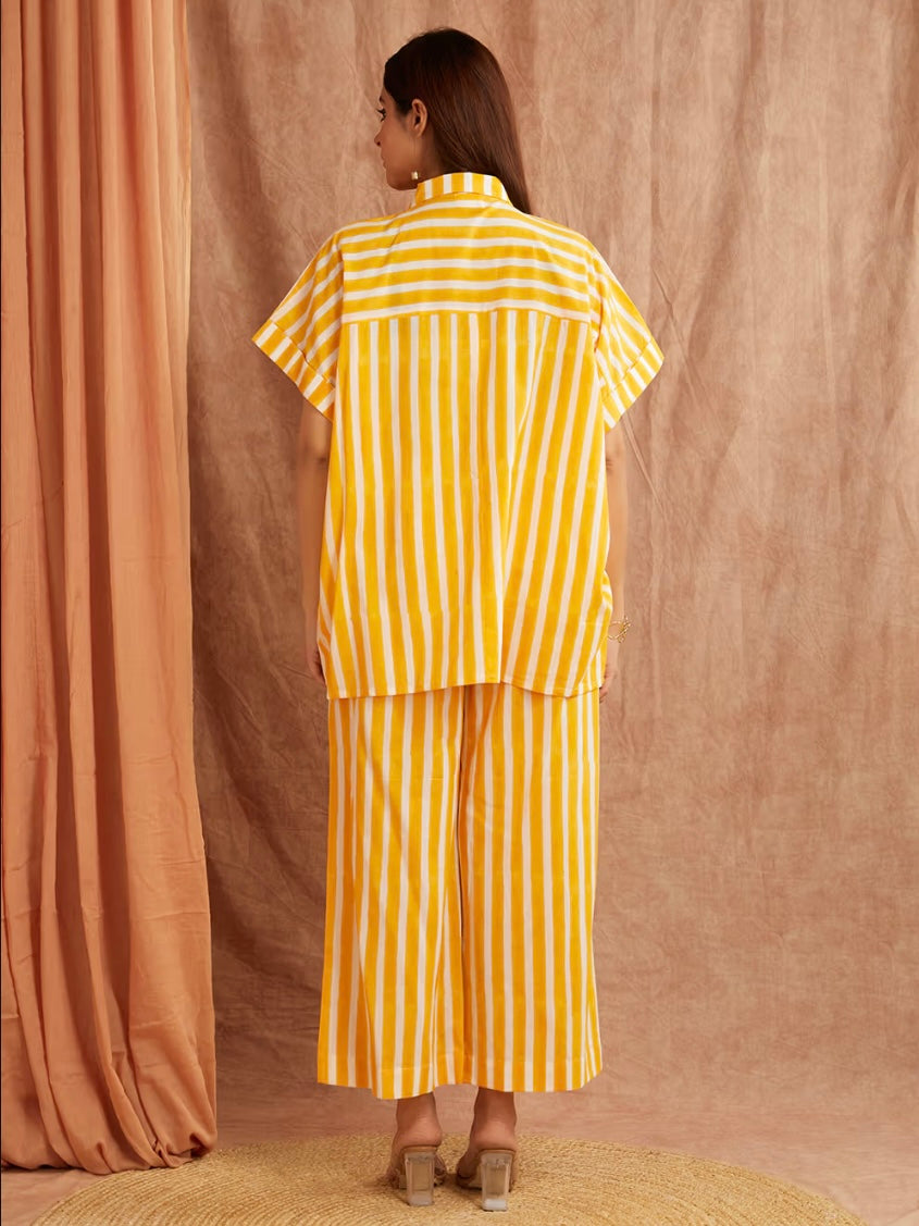 Sunshine Yellow Striped Hand Block Printed Cotton Co-ord Set
