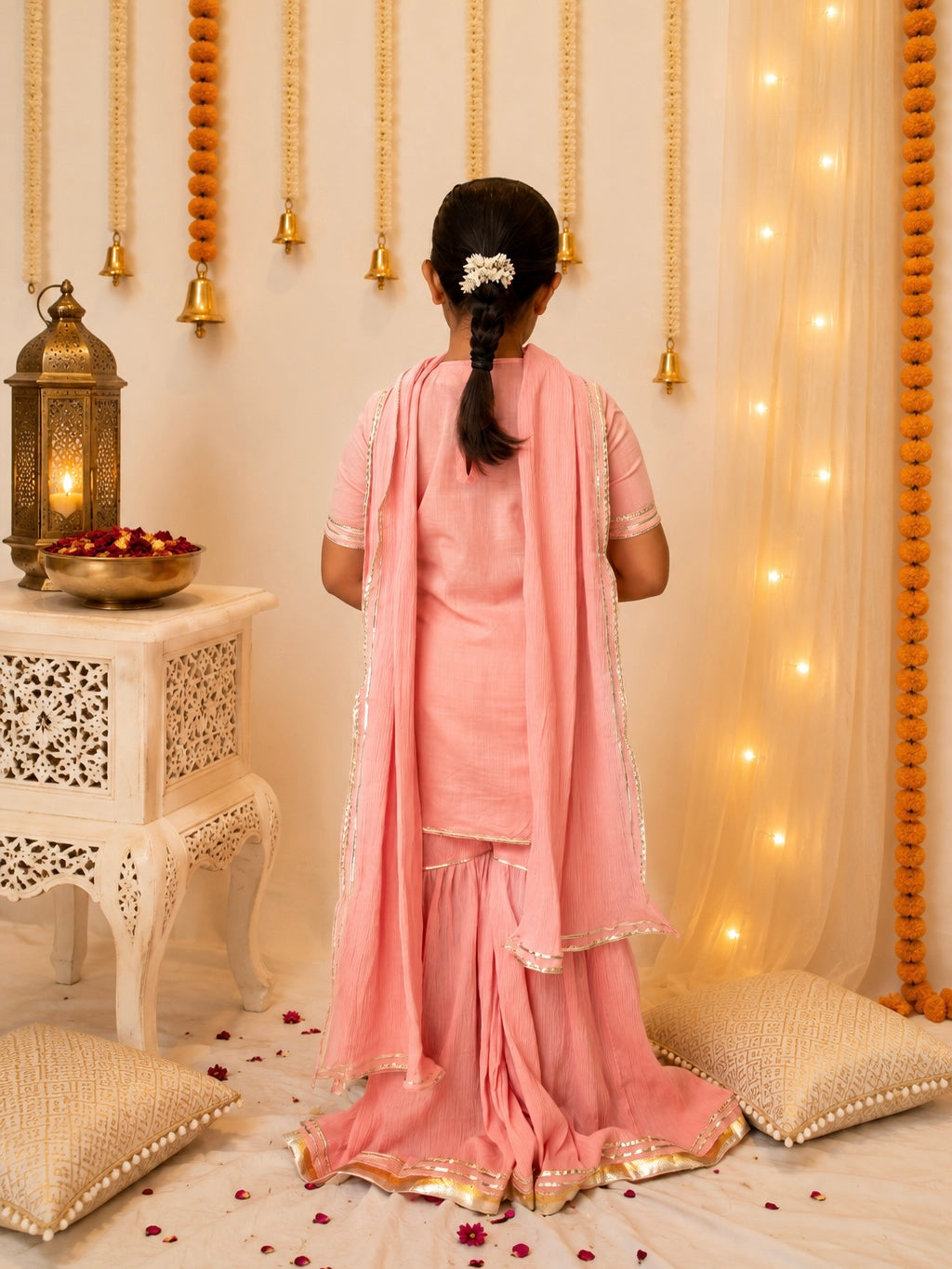 Kids gota work blush pink cotton gharara set