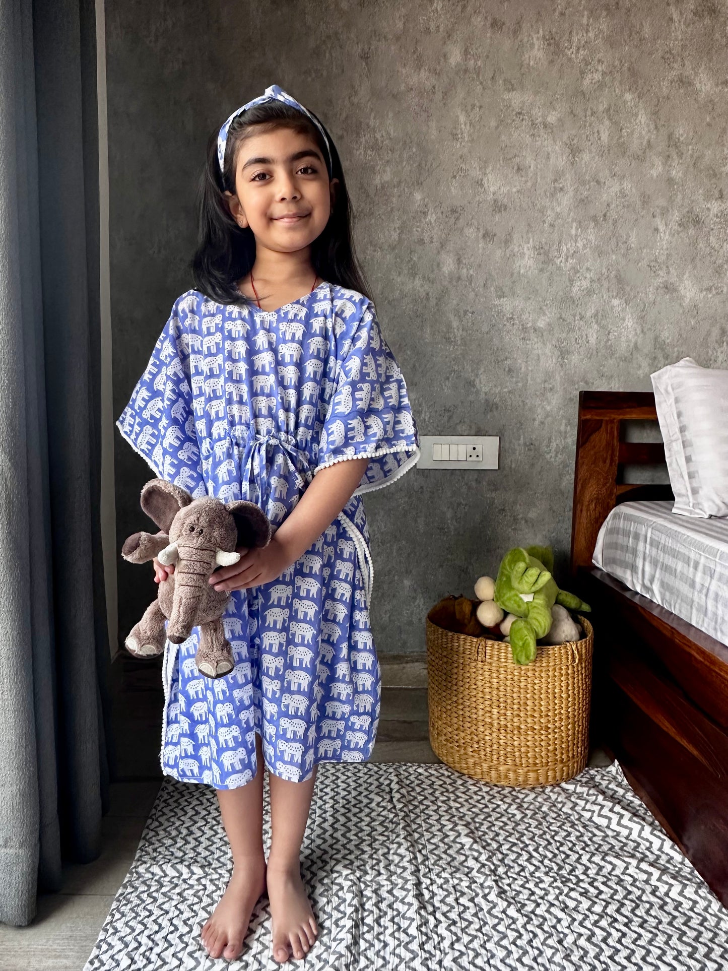 Ink Blue haathi print kids kaftan