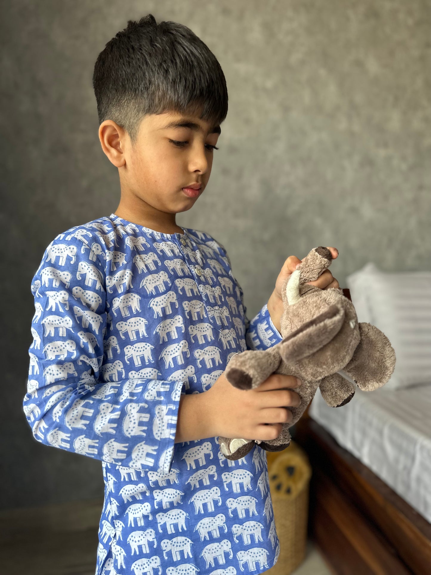 Ink blue haathi print kids loungewear set