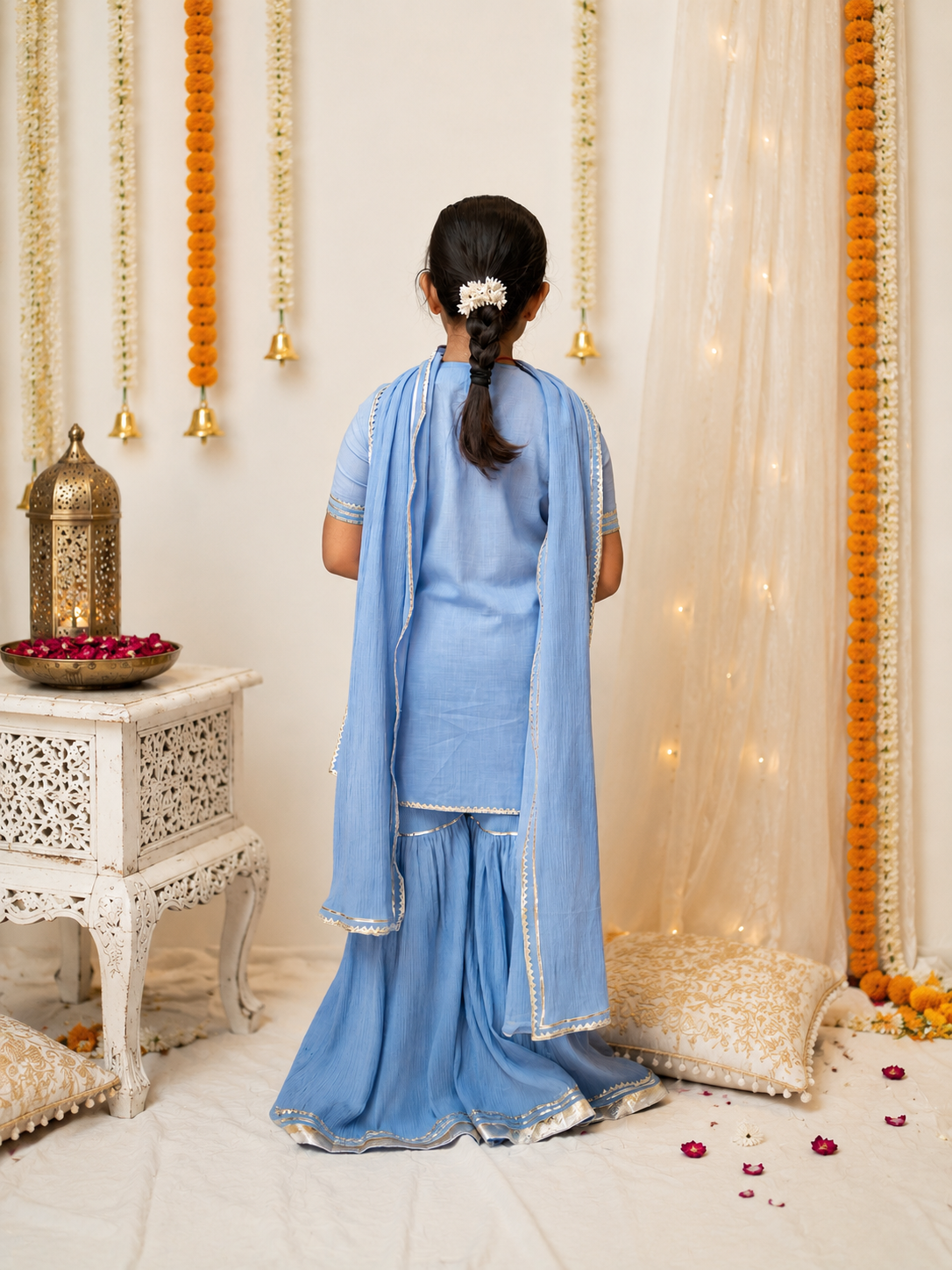 Kids gota work powder blue cotton gharara set