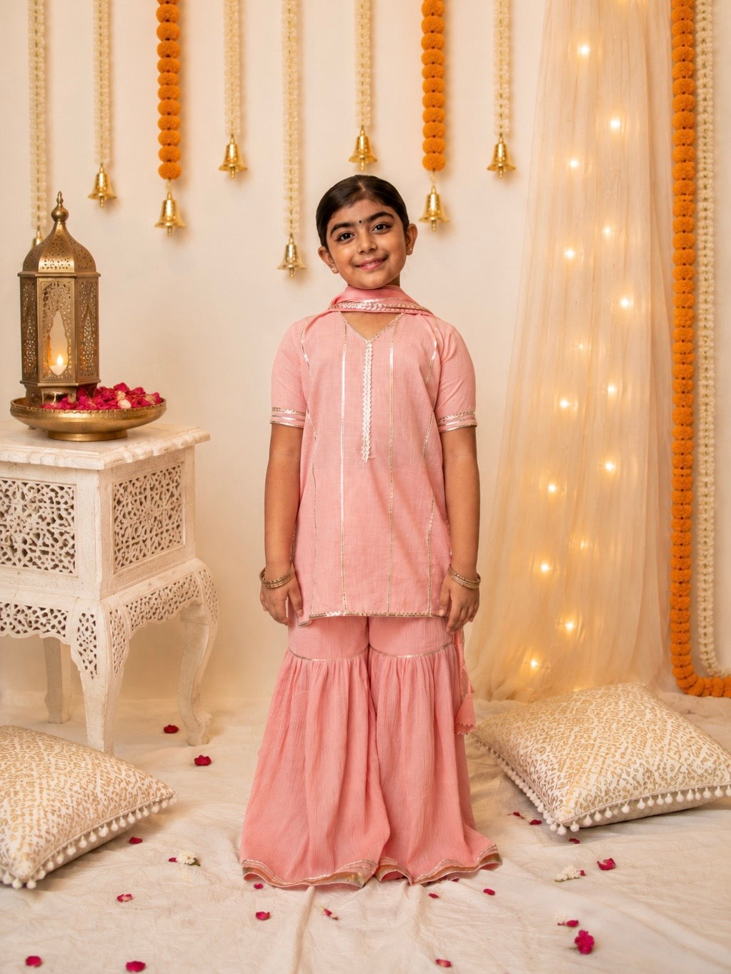 Kids gota work blush pink cotton gharara set