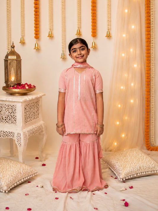 Kids gota work blush pink cotton gharara set