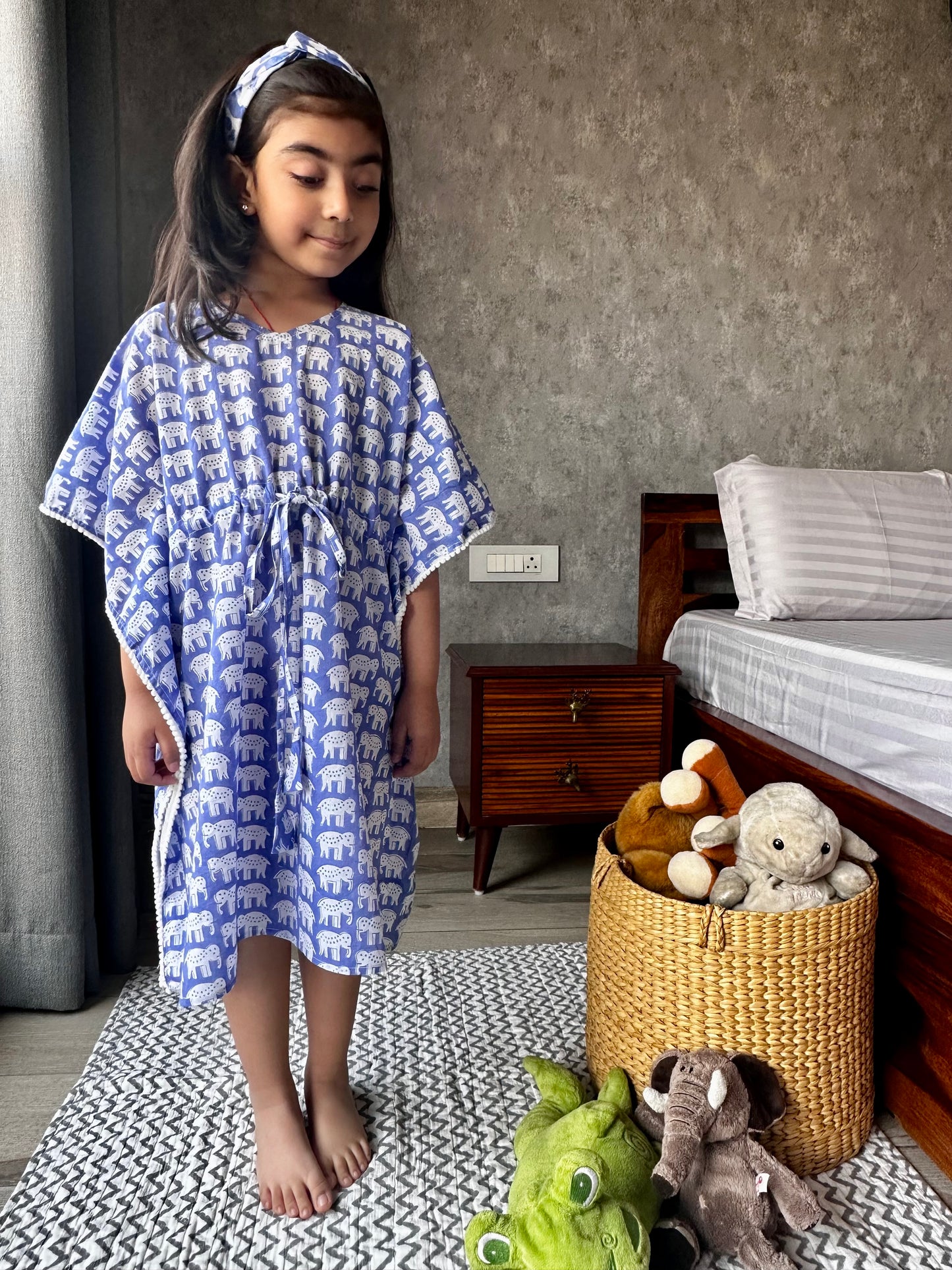 Ink Blue haathi print kids kaftan