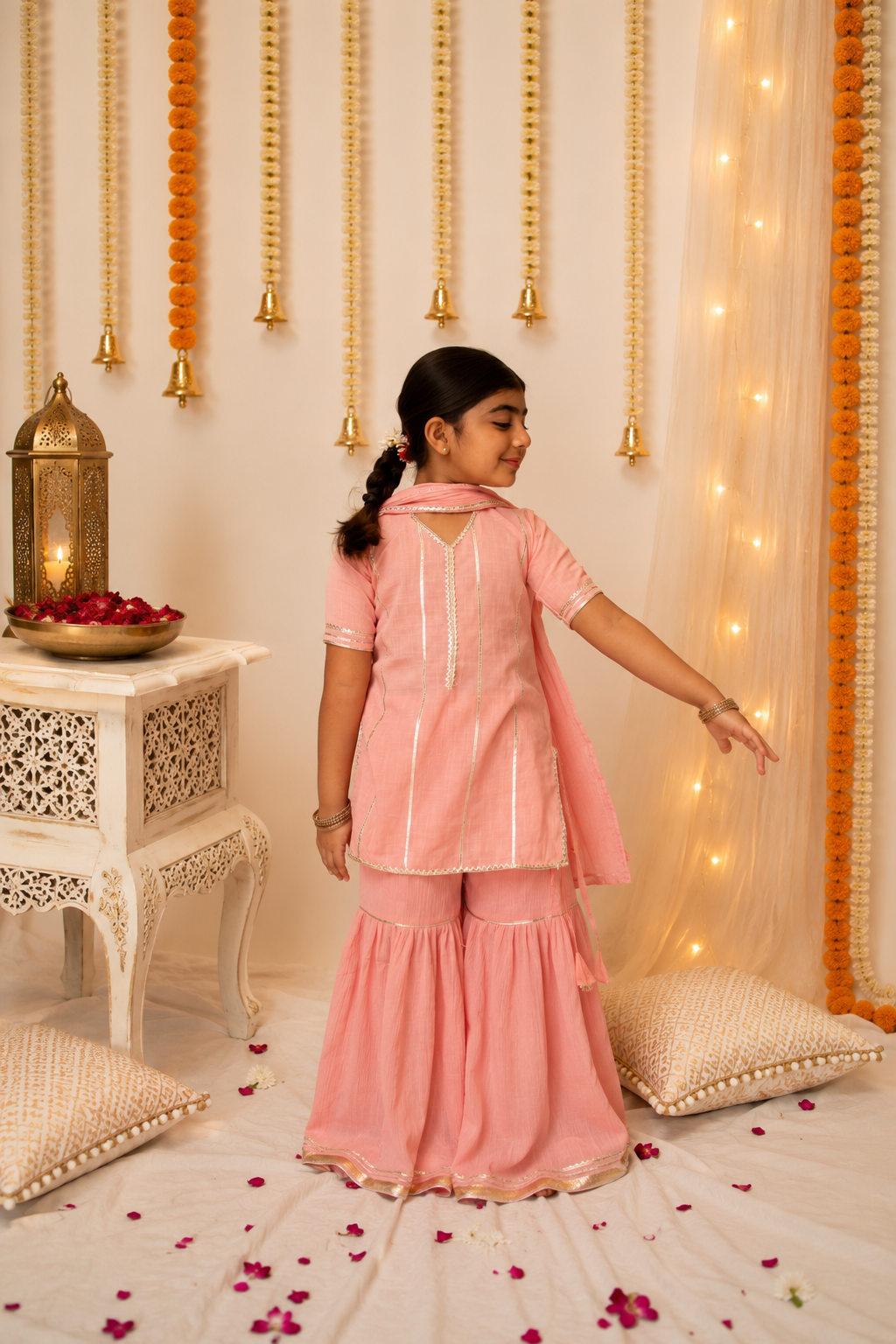 Kids gota work blush pink cotton gharara set