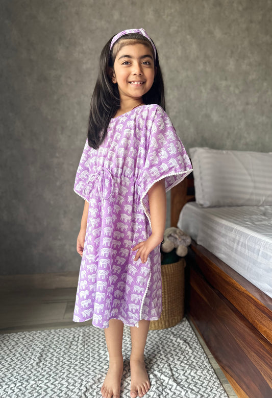 Lilac haathi print kids kaftan