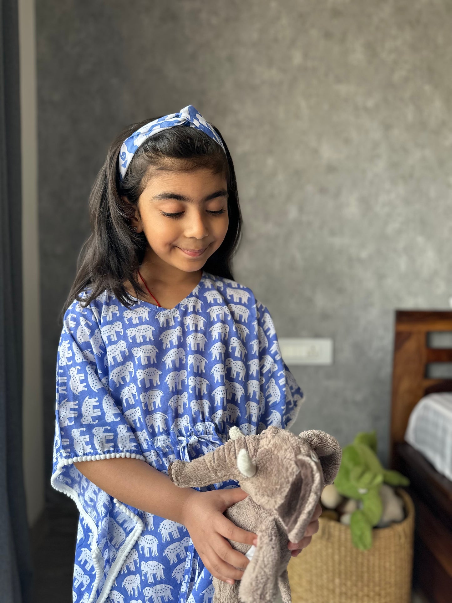 Ink Blue haathi print kids kaftan