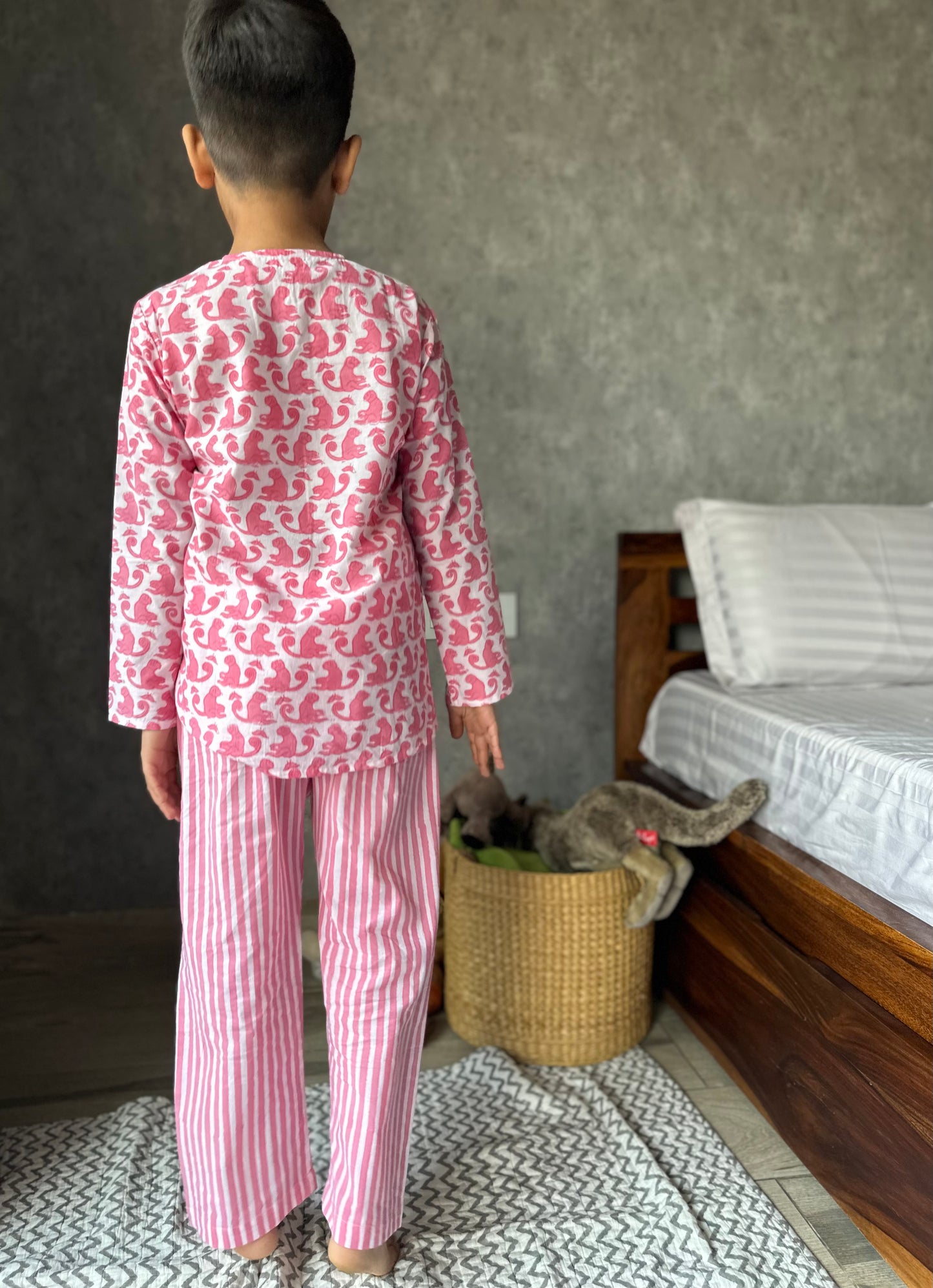 Pink monkey print kids loungewear set