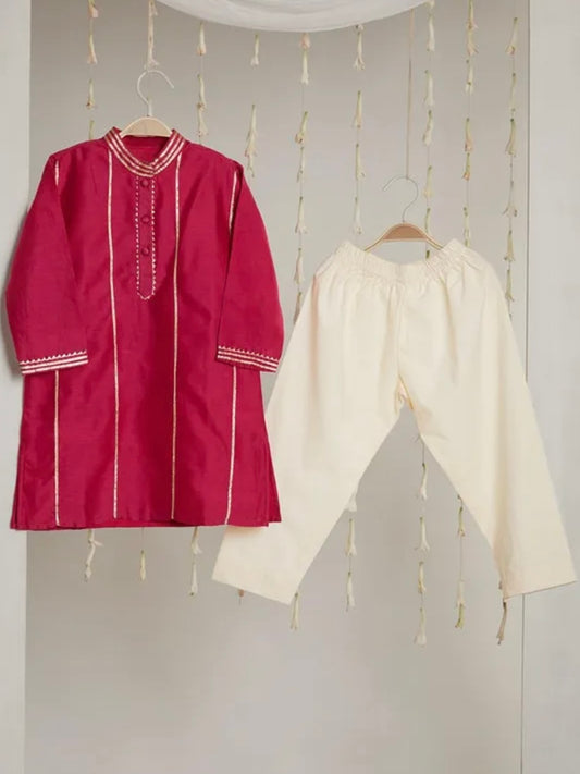 Pink gota work cotton silk kurta with pyjama