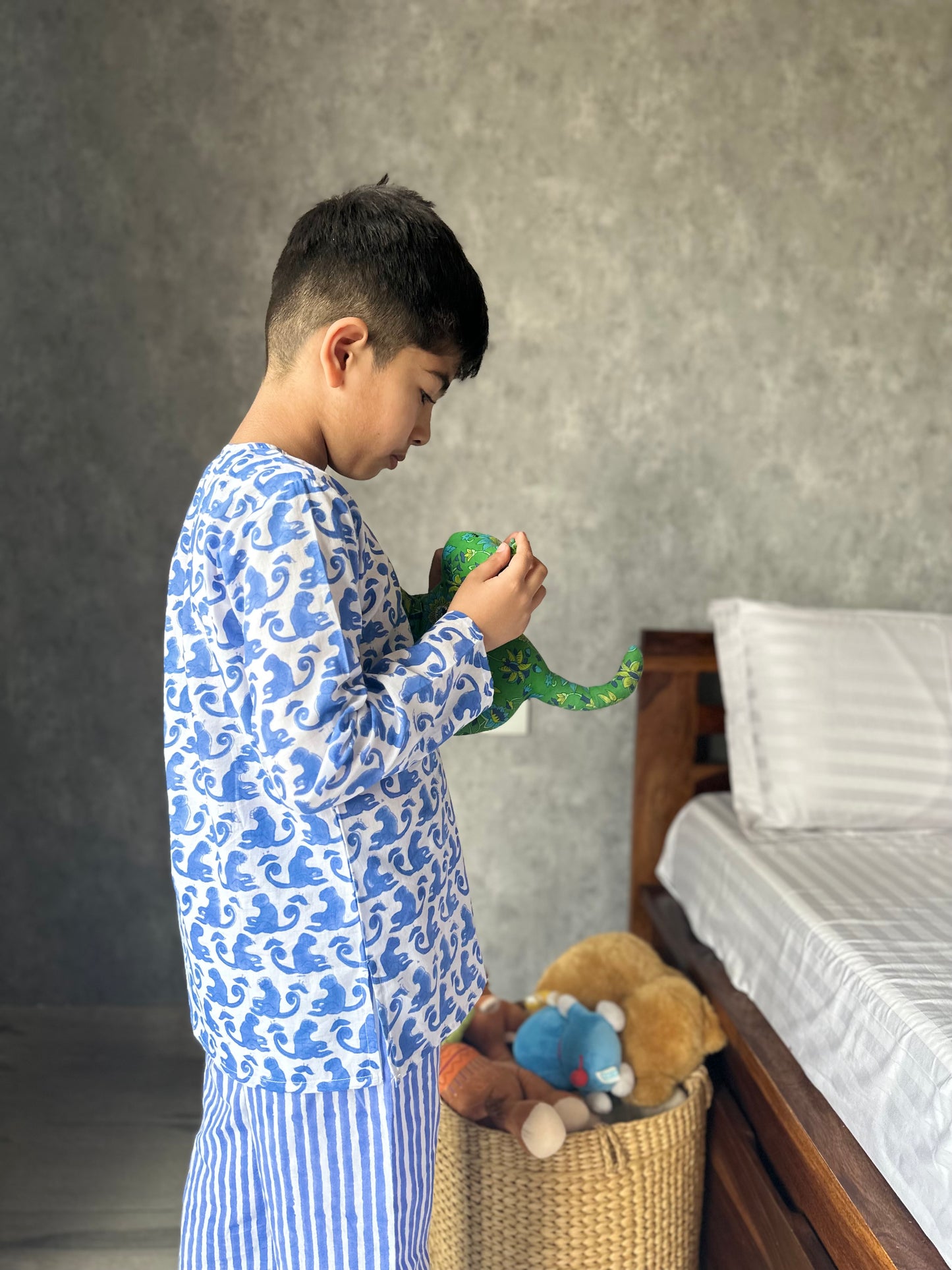 Ink blue monkey print kids loungewear set