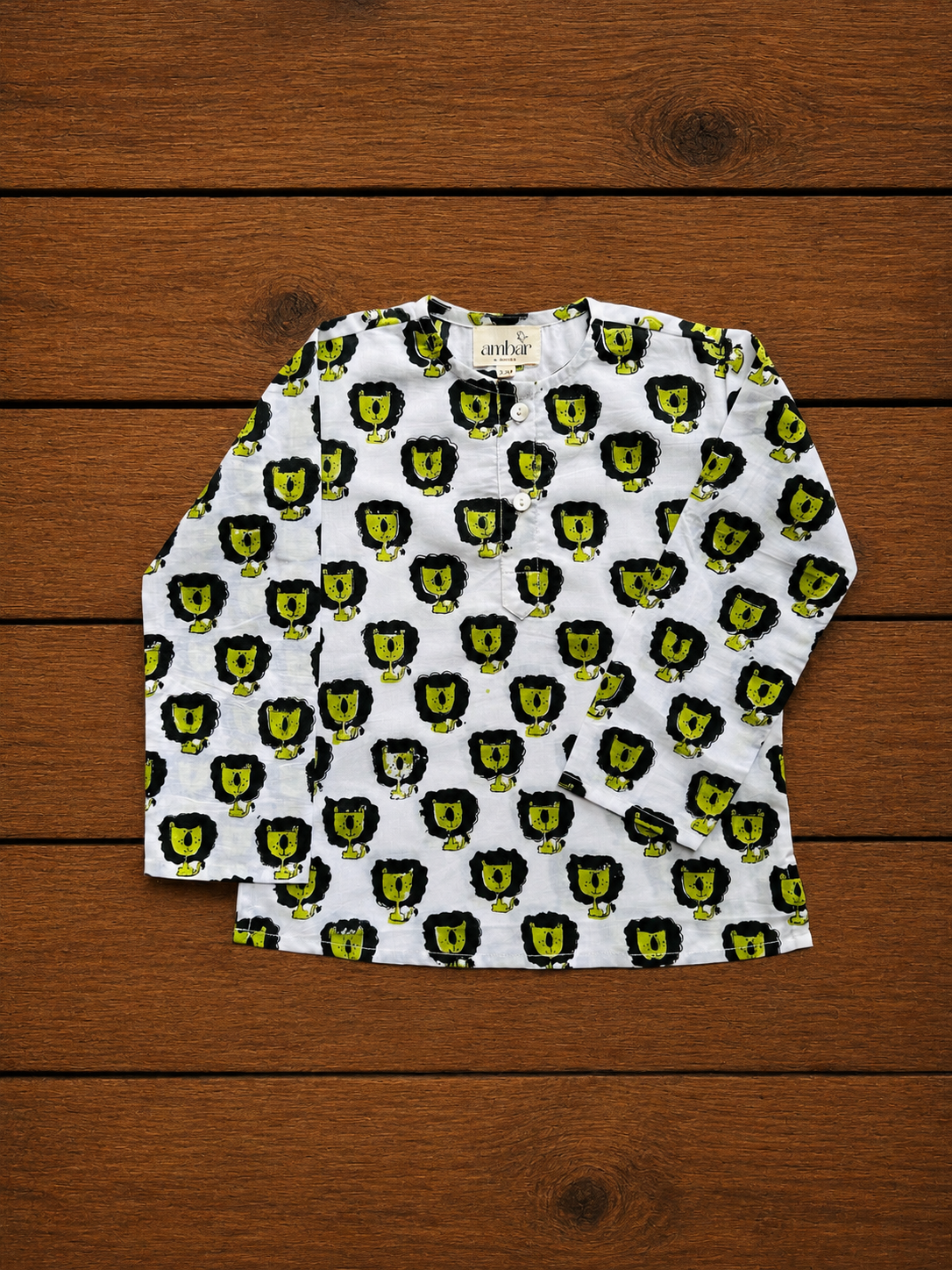 Green lion print kids loungewear set