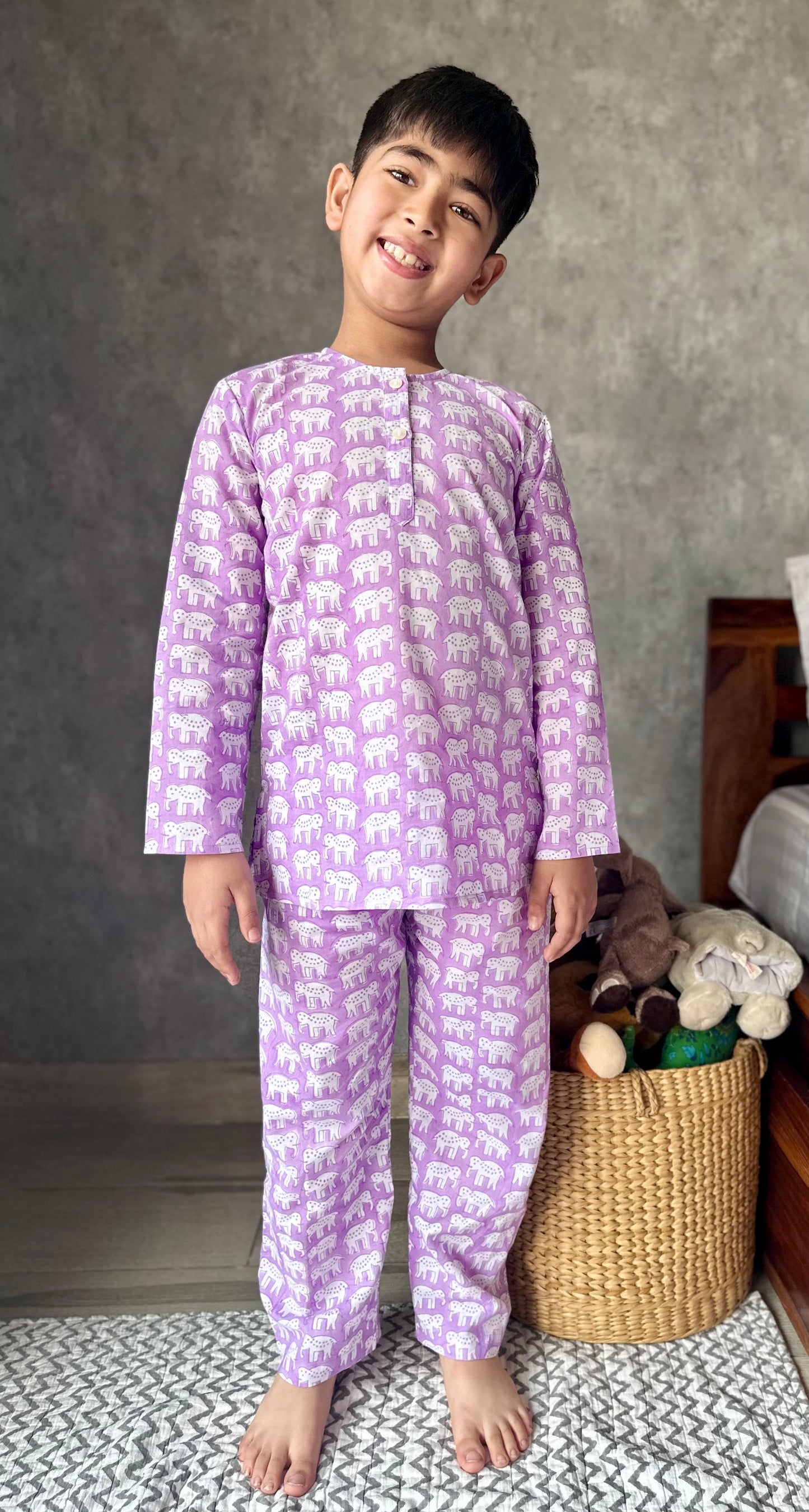 Lilac haathi print kids loungewear set