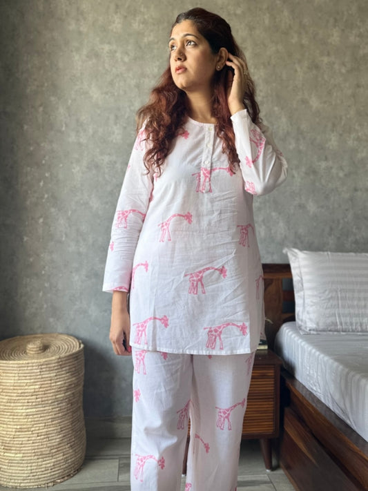 Pink giraffe print loungewear set