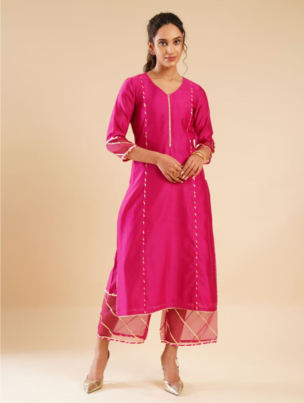 Gulabi chanderi suit set