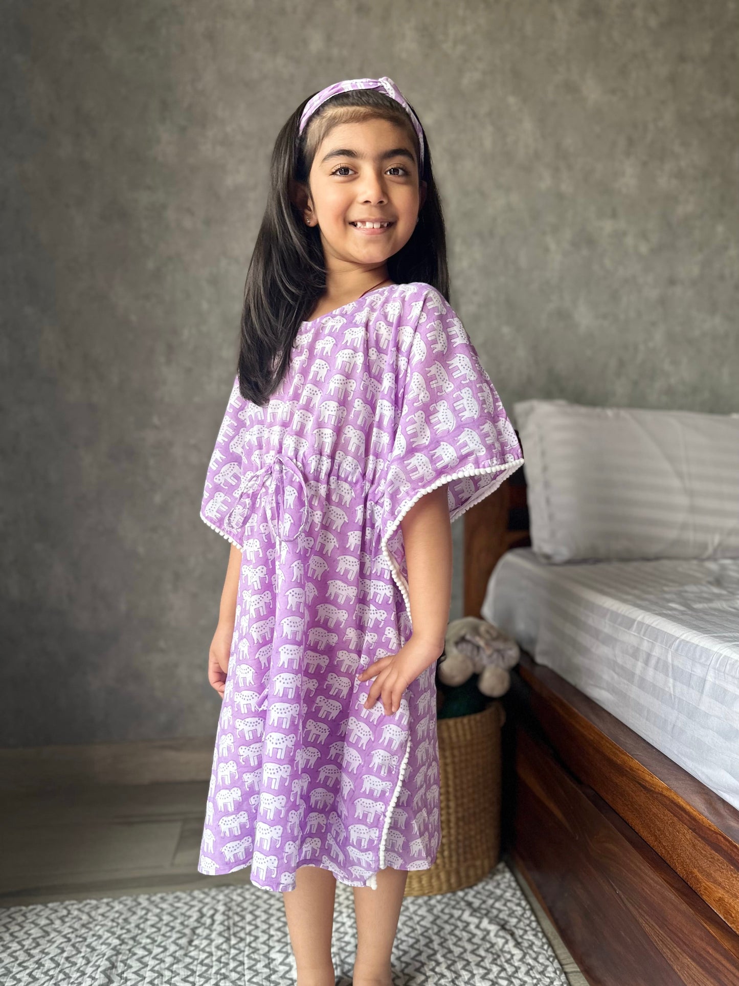 Lilac haathi print kids kaftan