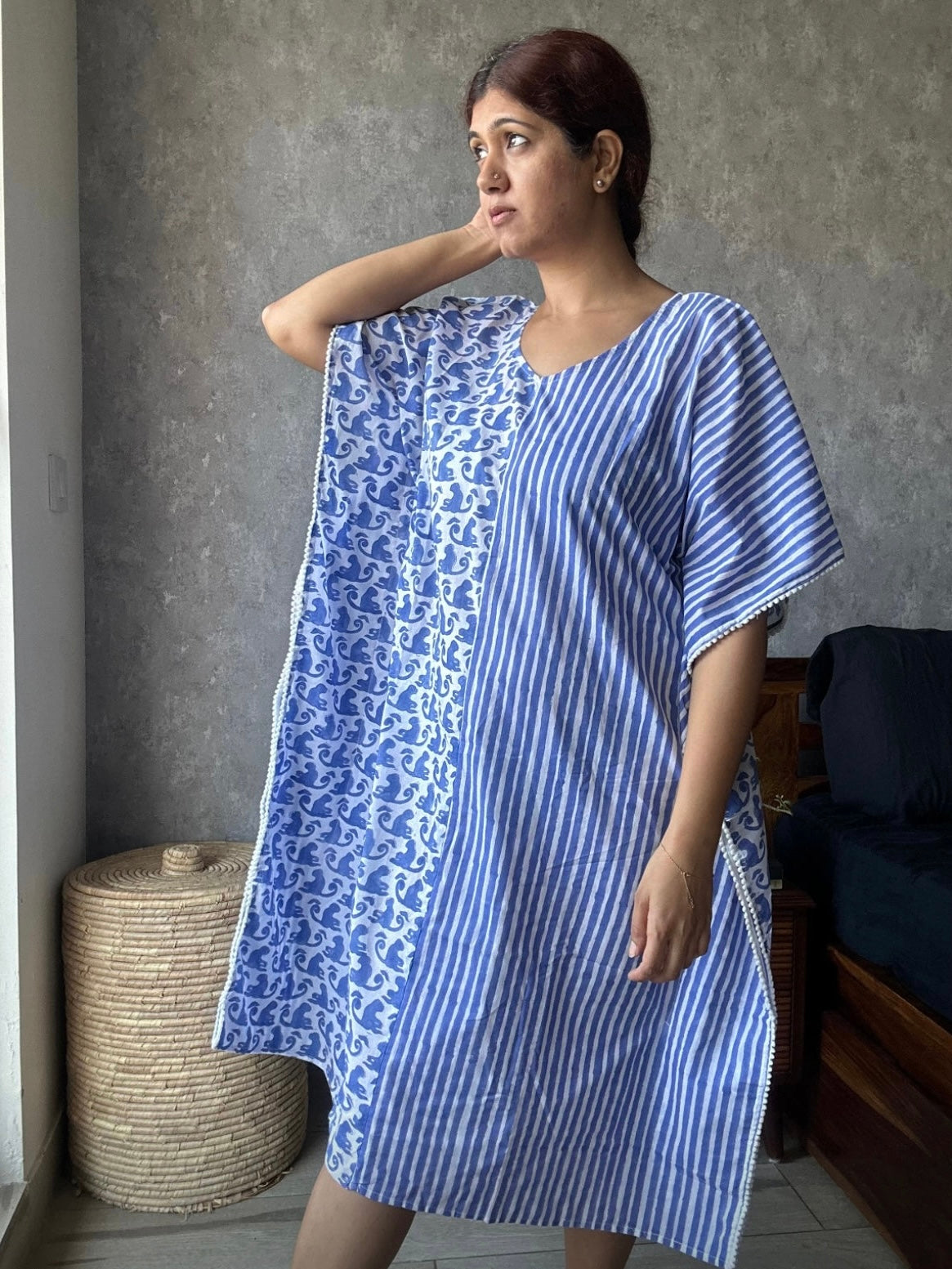 Ink Blue monkey print kaftan
