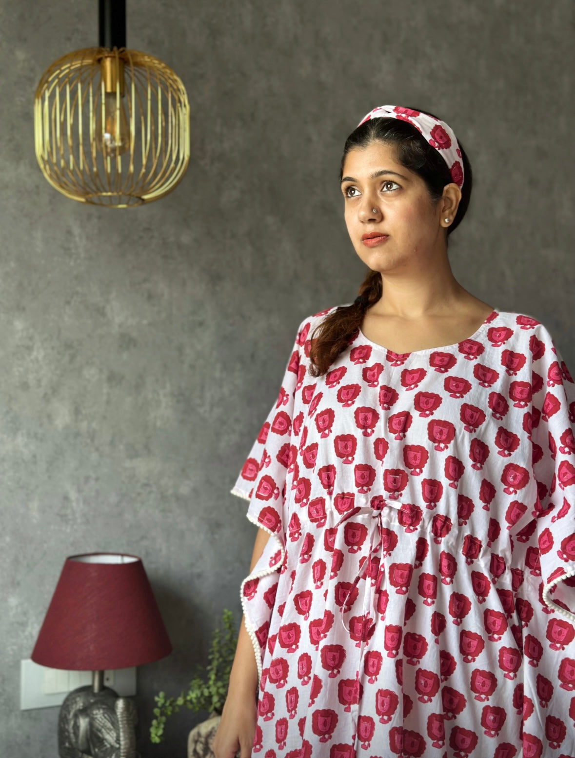 Red little sheru print women’s kaftan