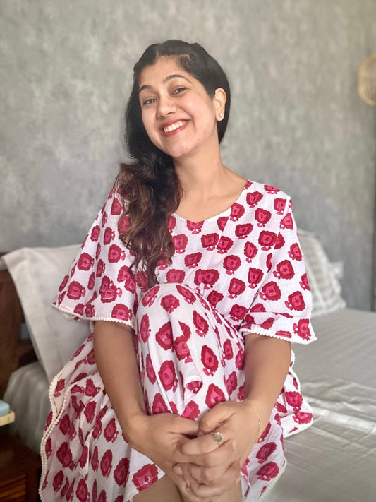 Red little sheru print kaftan
