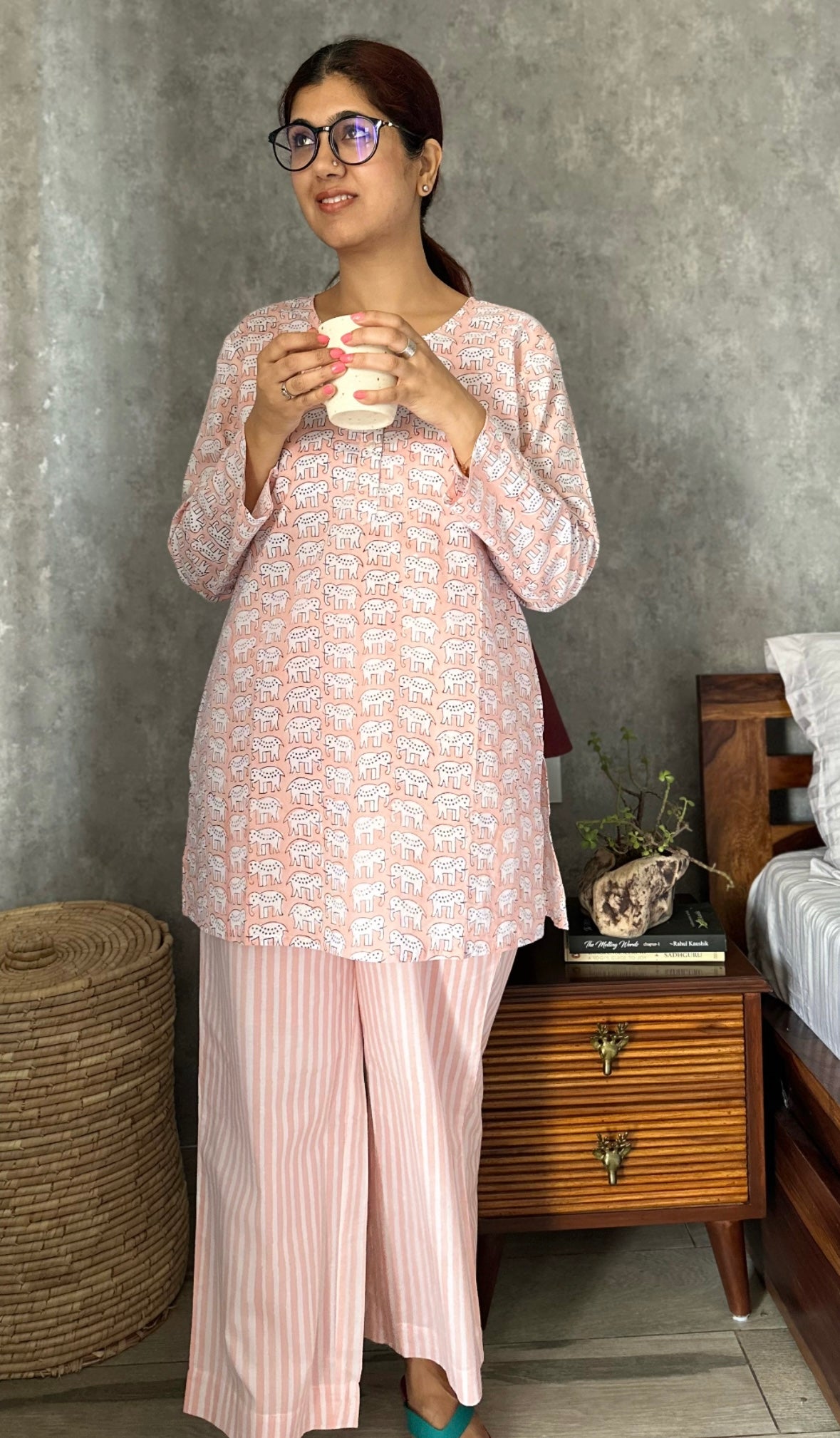 Peach haathi print women’s loungewear set