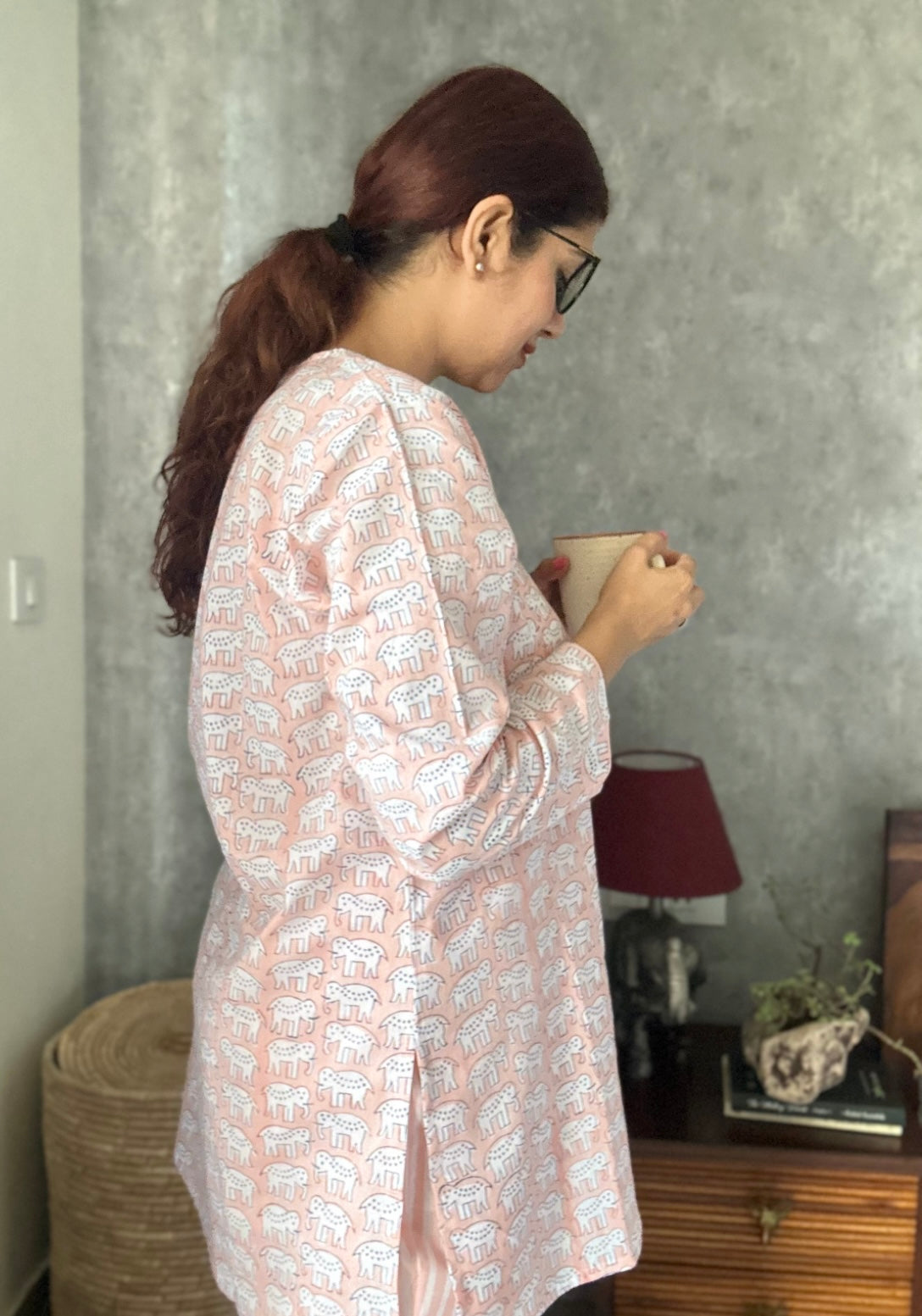 Peach haathi print women’s loungewear set