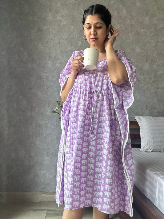 Lilac haathi print kaftan