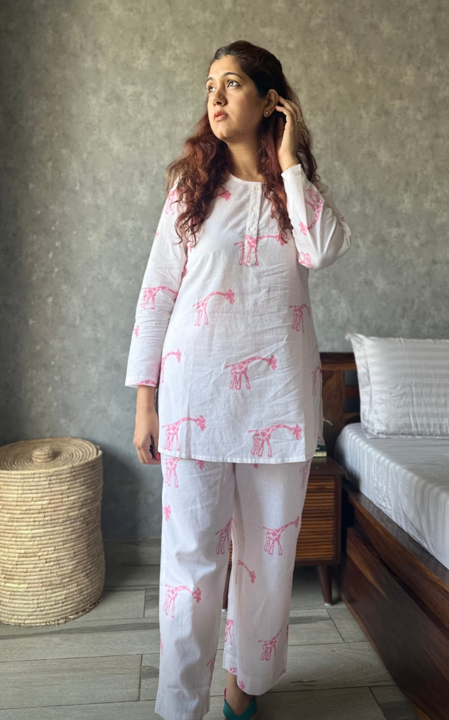 Pink giraffe print women’s loungewear set