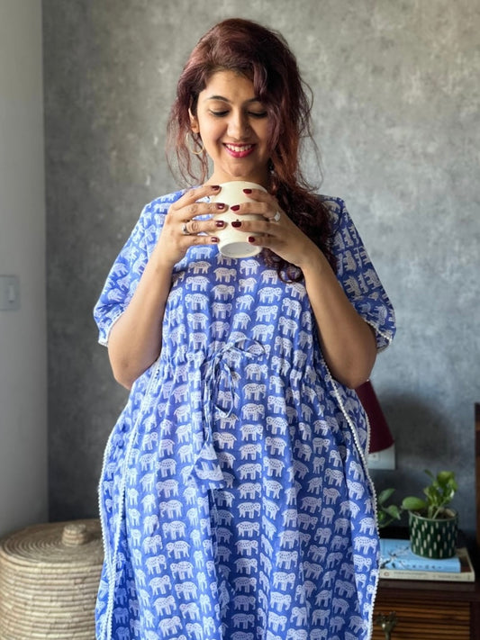 Ink Blue haathi print kaftan