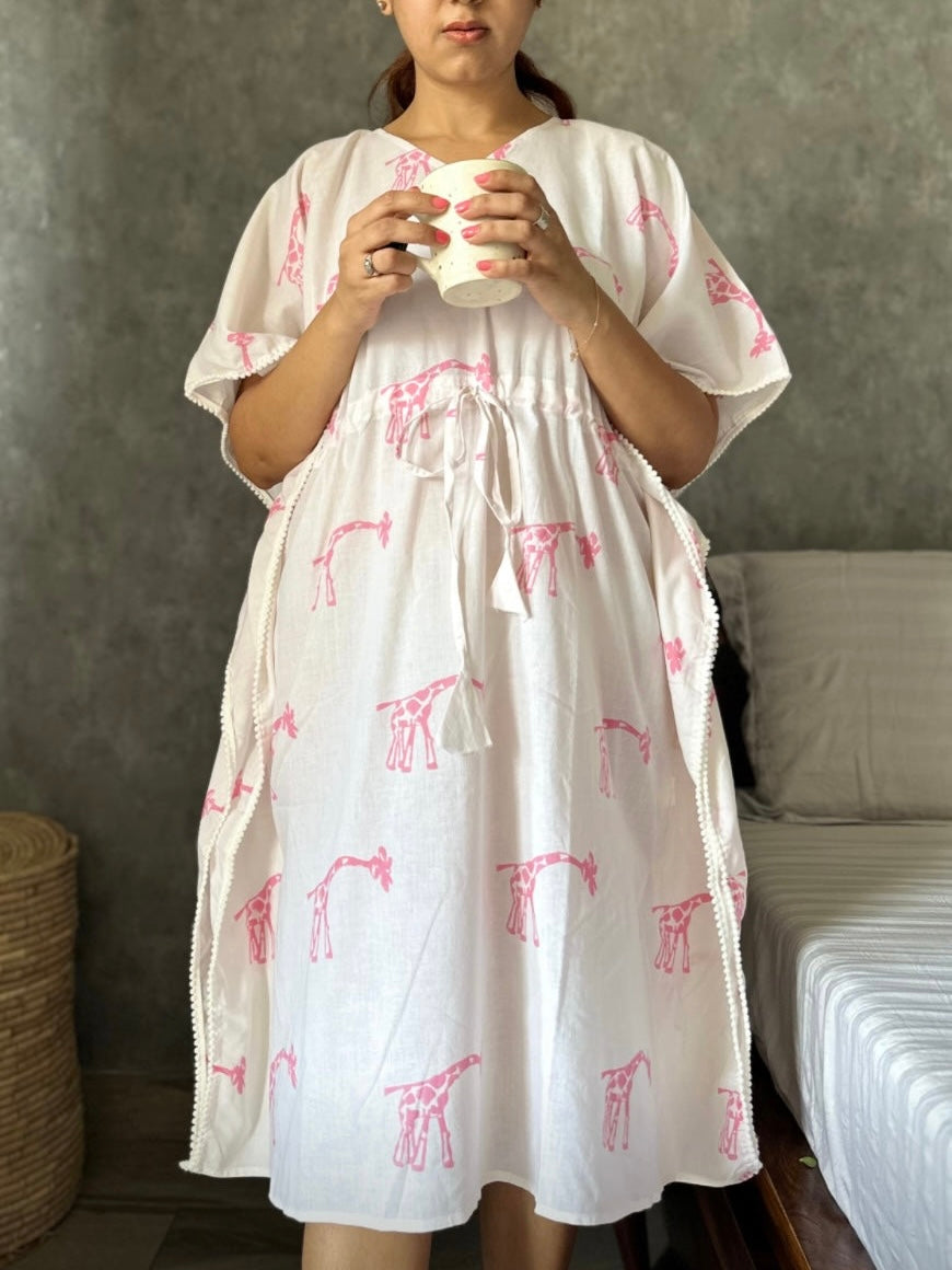 Pink giraffe print kaftan