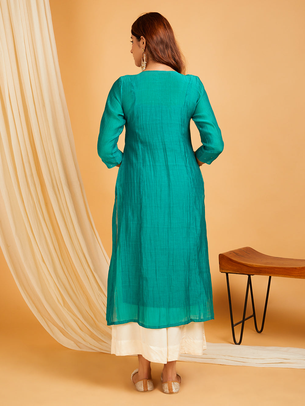 Sabz mul chanderi hand embroidered women's kurta